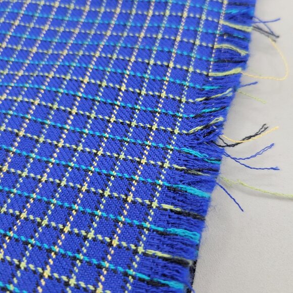 Plaid Blue Yellow Synthetic Woven Fabric 18 x 56 - Picture 3 of 3